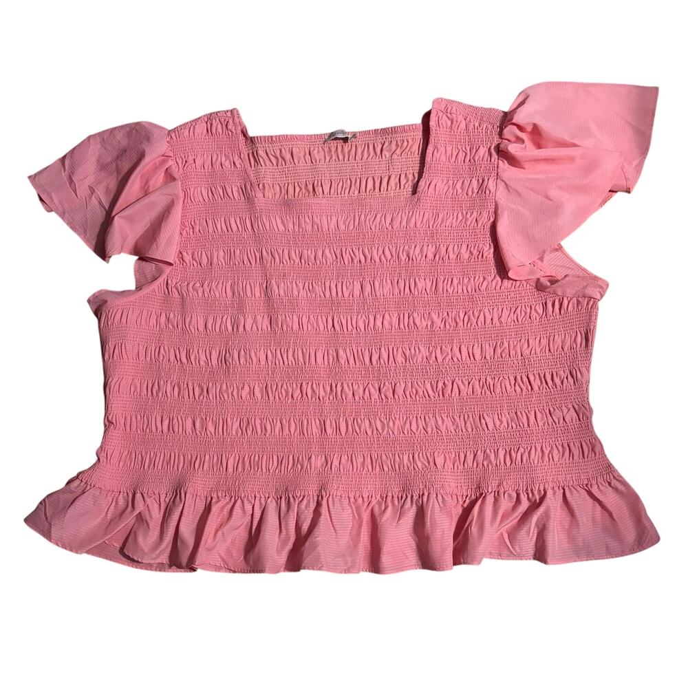 Ivy City Co Plus Size 5X Janessa Smocked Blouse Flutter Sleeves Pink Coquette